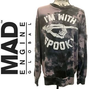 MAD ENGINE SWEATSHIRT IM WITH SPOOKY MEN SZ M TIE DYE BLACK GRAY BONES EMO GOTH
